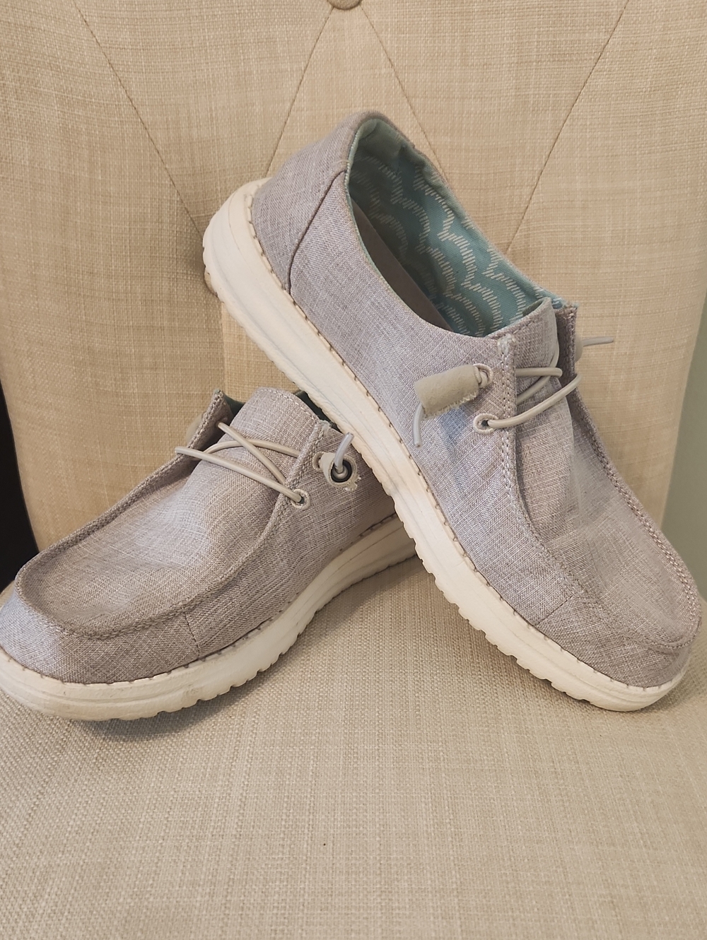 Hey Dude Light Gray Canvas Slip-On Loafers with White Sole